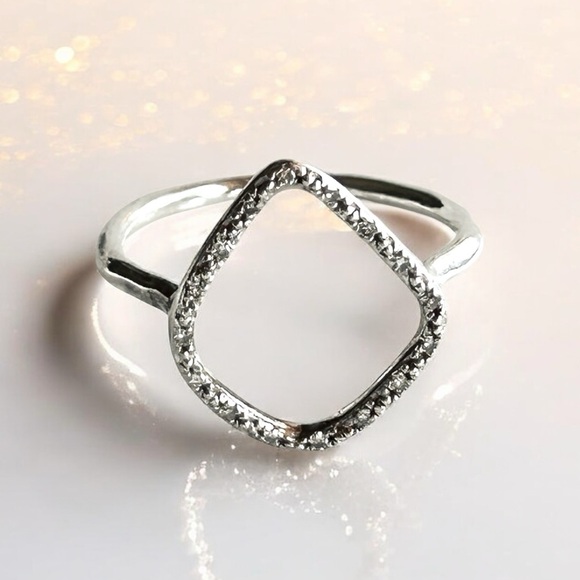 💎 Monica Vinader Riva Kite Diamond Ring Size 5 💎 925 Sterling Silver .045 Ct